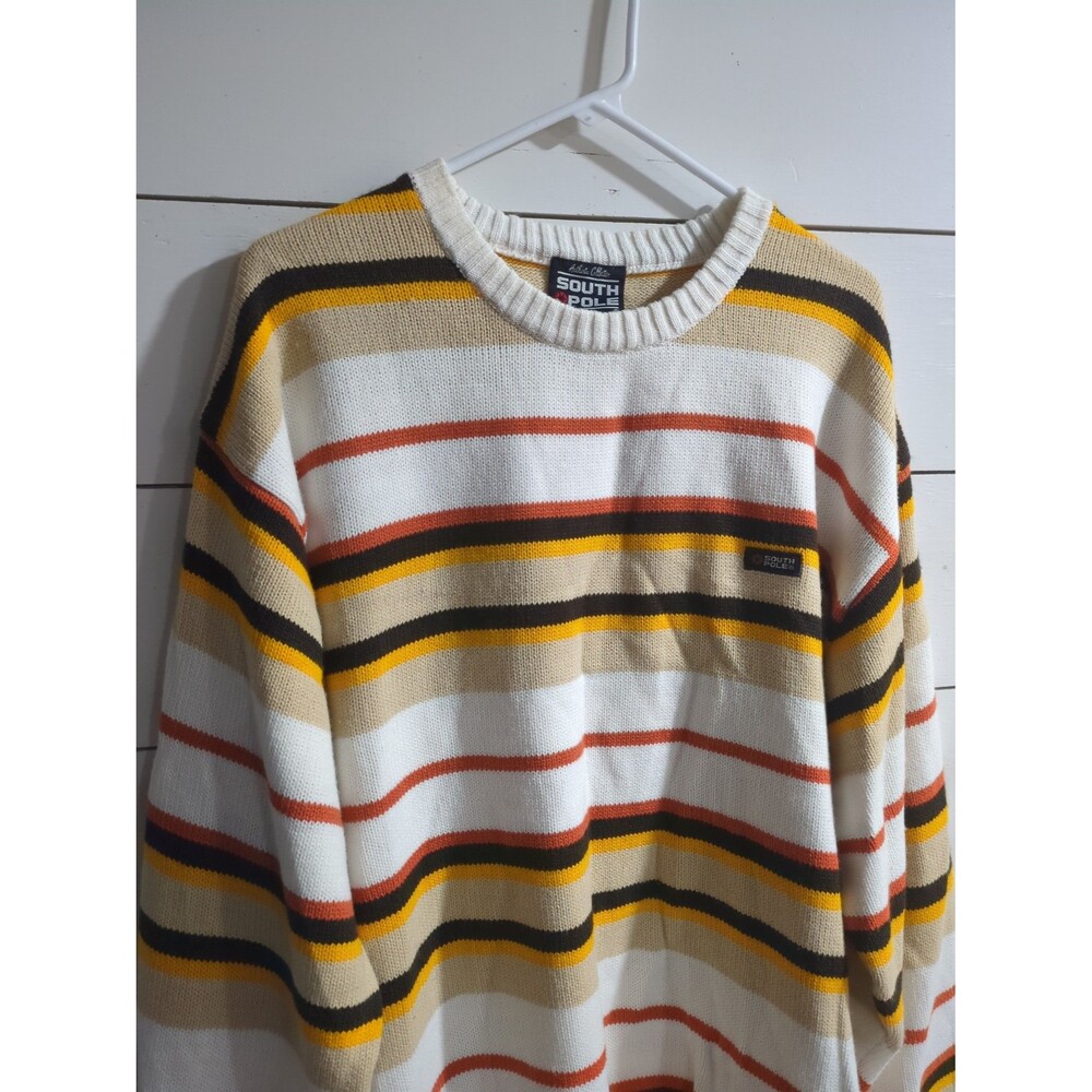Vintage South Pole XXL striped sweater brown orange, yellow fall Y2K street 90s